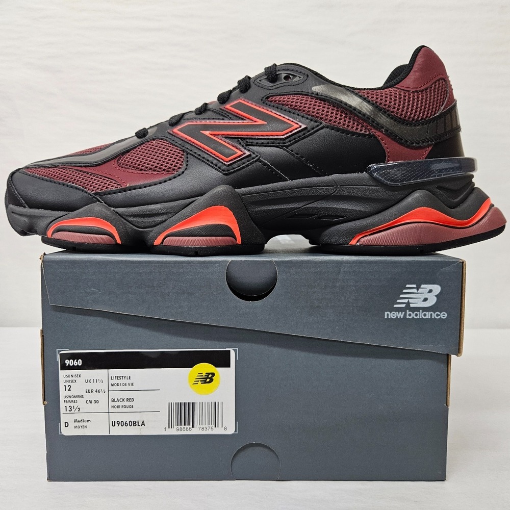 New Balance 9060 Athletic Shoes Abzorb Midsole U9060BLA Black‎ Red Mens Size 12